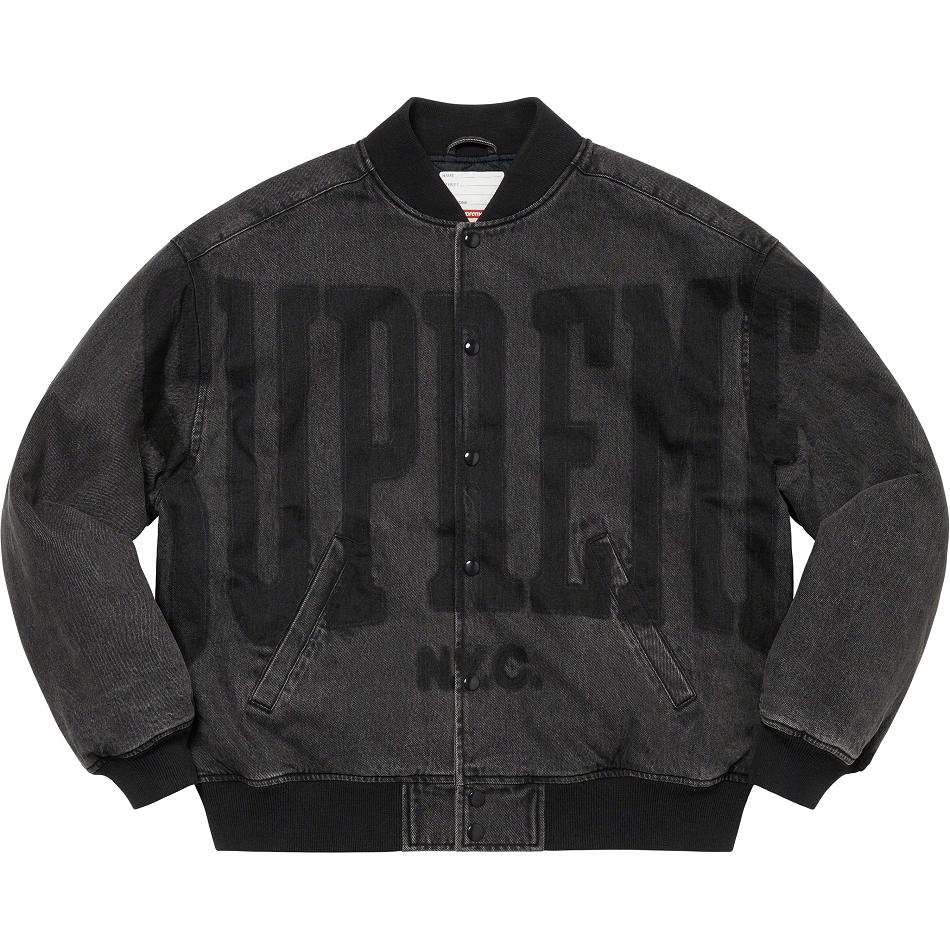 Giacca Supreme Washed Knockout Denim Varsity Nere | IT152PQ