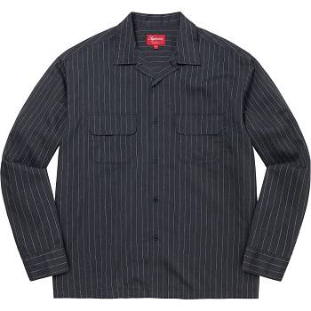 Camicie Supreme Pinstripe Linen Blu Marino | IT219NB