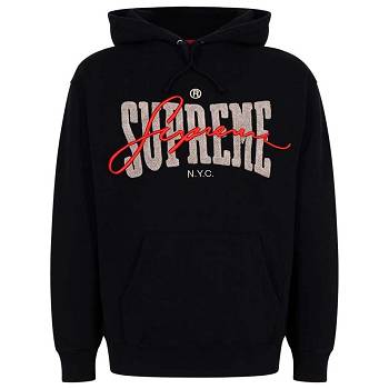 Felpa Con Cappuccio Supreme Embroide Chenilles Nere | IT108KI