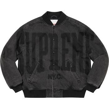 Giacca Supreme Washed Knockout Denim Varsity Nere | IT152PQ